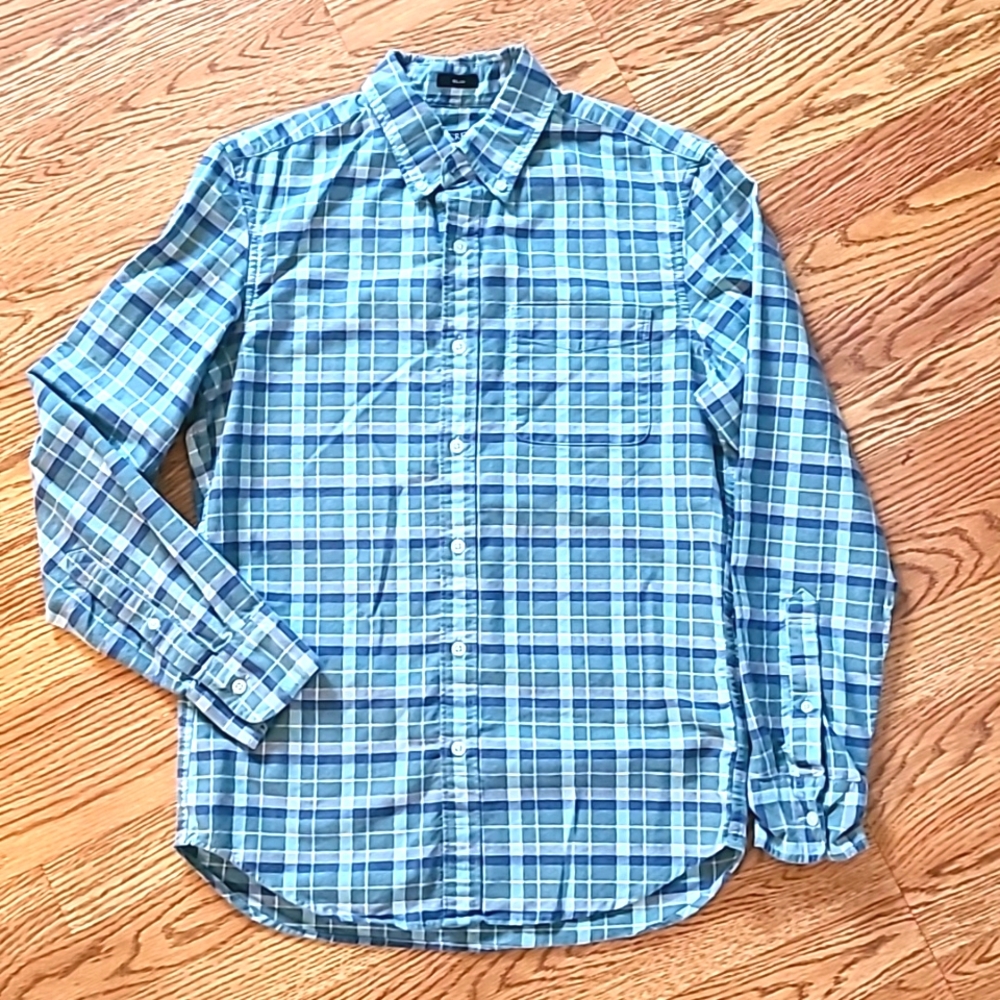 J.Crew Mens Flex Oxford Slim, size S. Blue plaid.